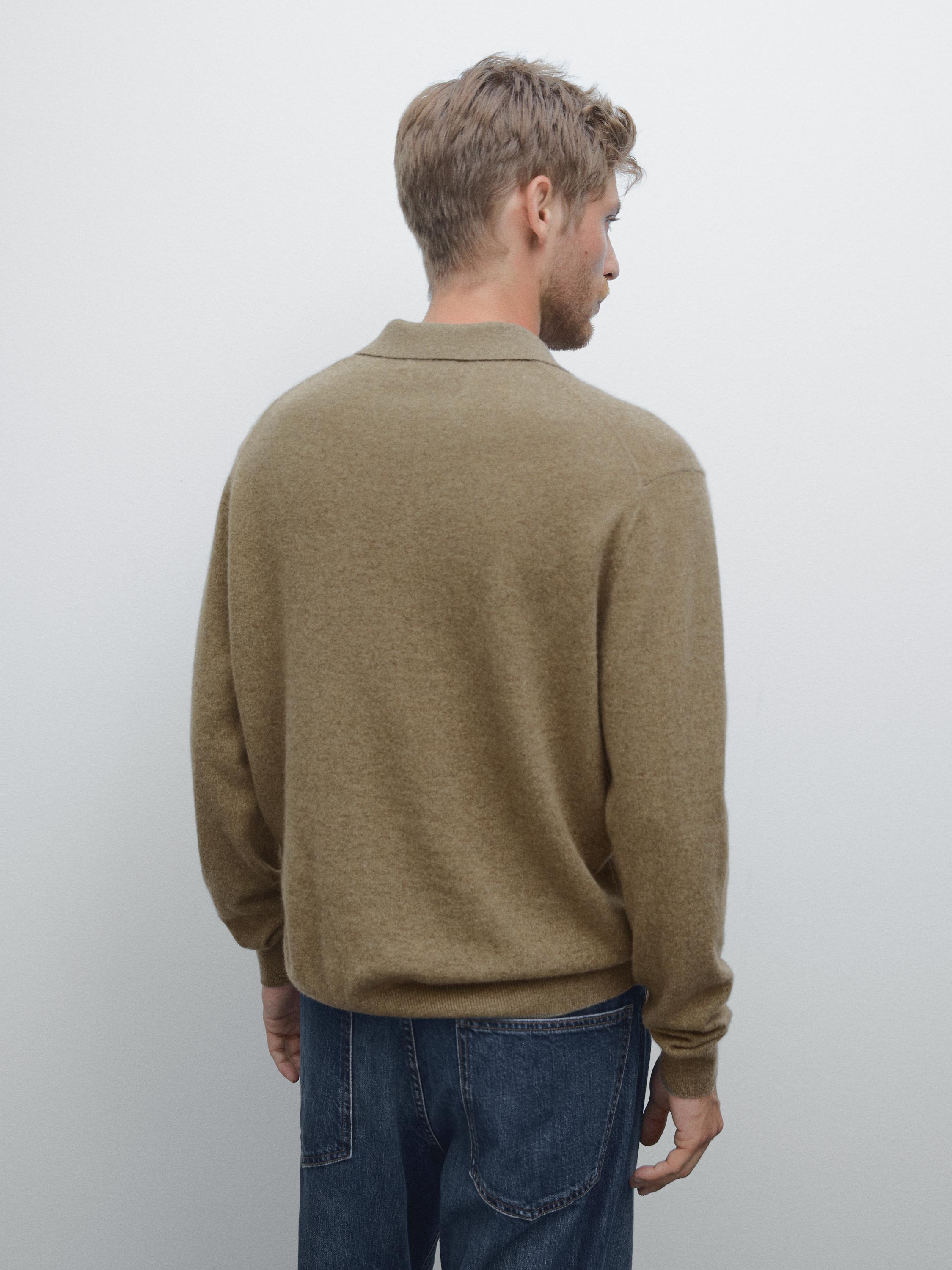 100% cashmere ribbed knit polo shirt